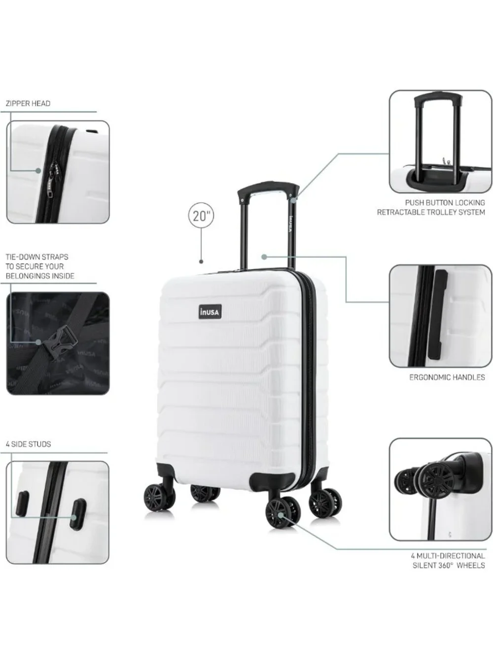 Durable Lightweight 20-Inch Hardshell Carry-On Luggage with Spinner Wheels